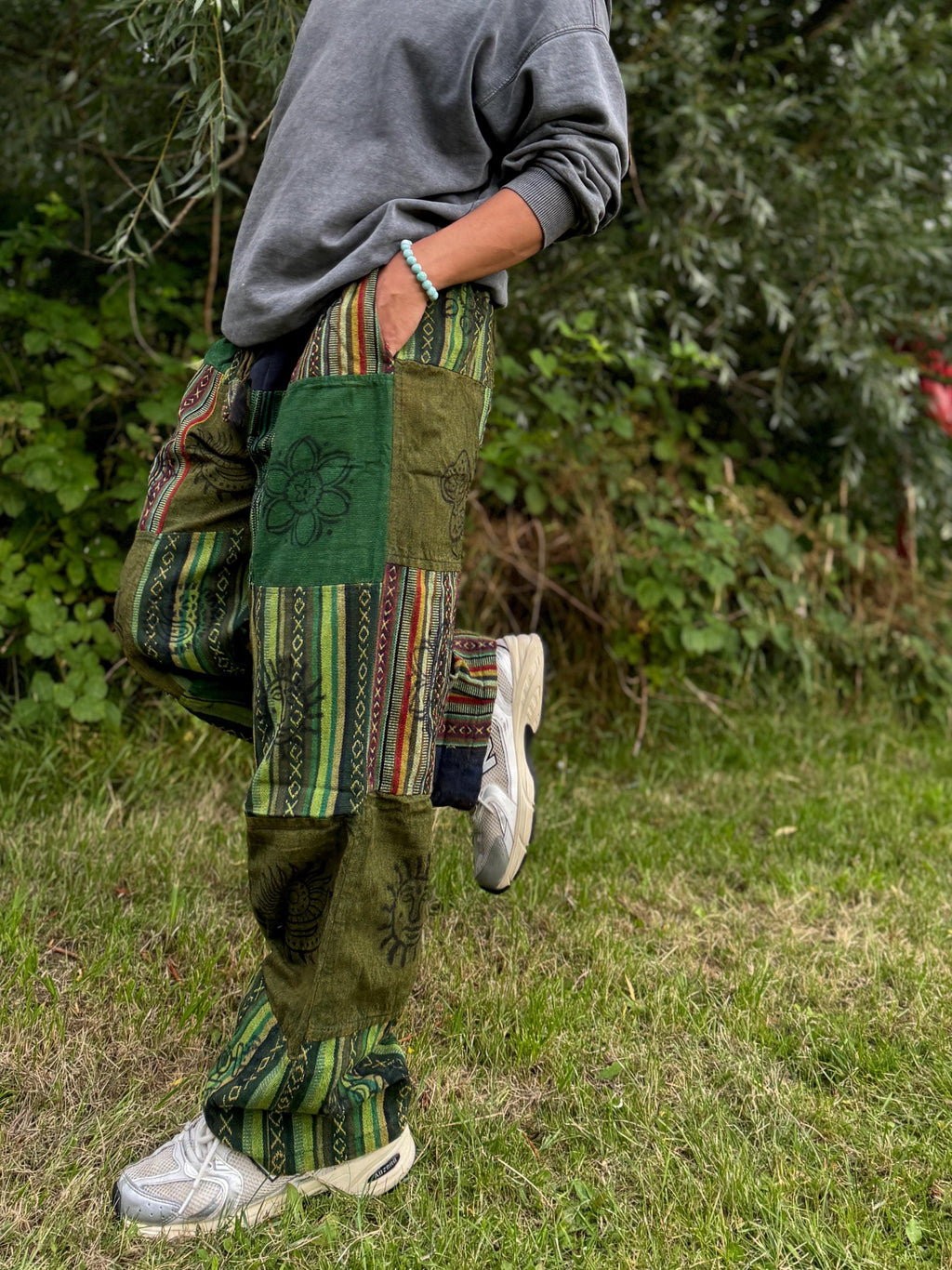 Patchwork cotton pants handmade with handsewn patches