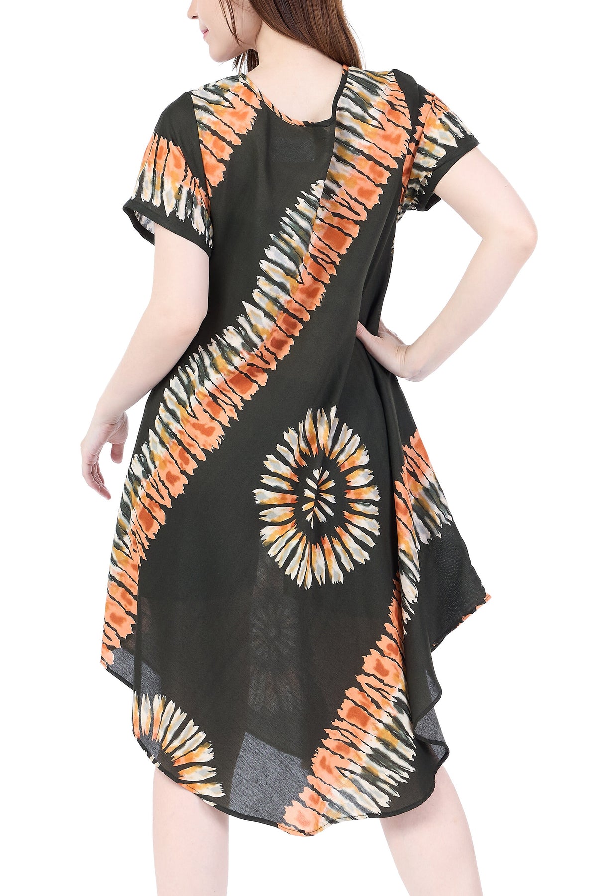 Comfortable rayon boho dress with pockets available in three sizes