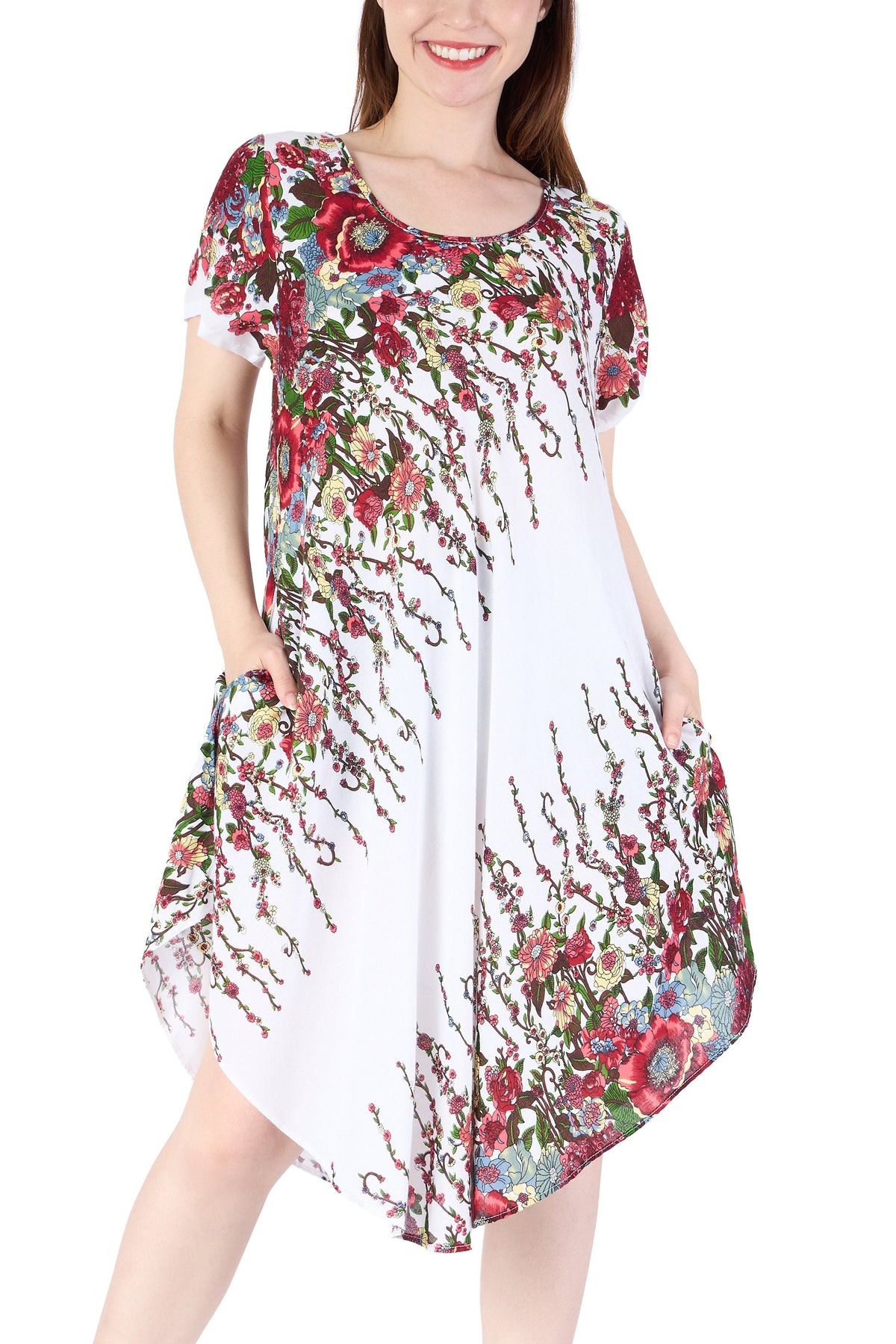 Lightweight festival hippie dress with two side pockets and pull-on closure
