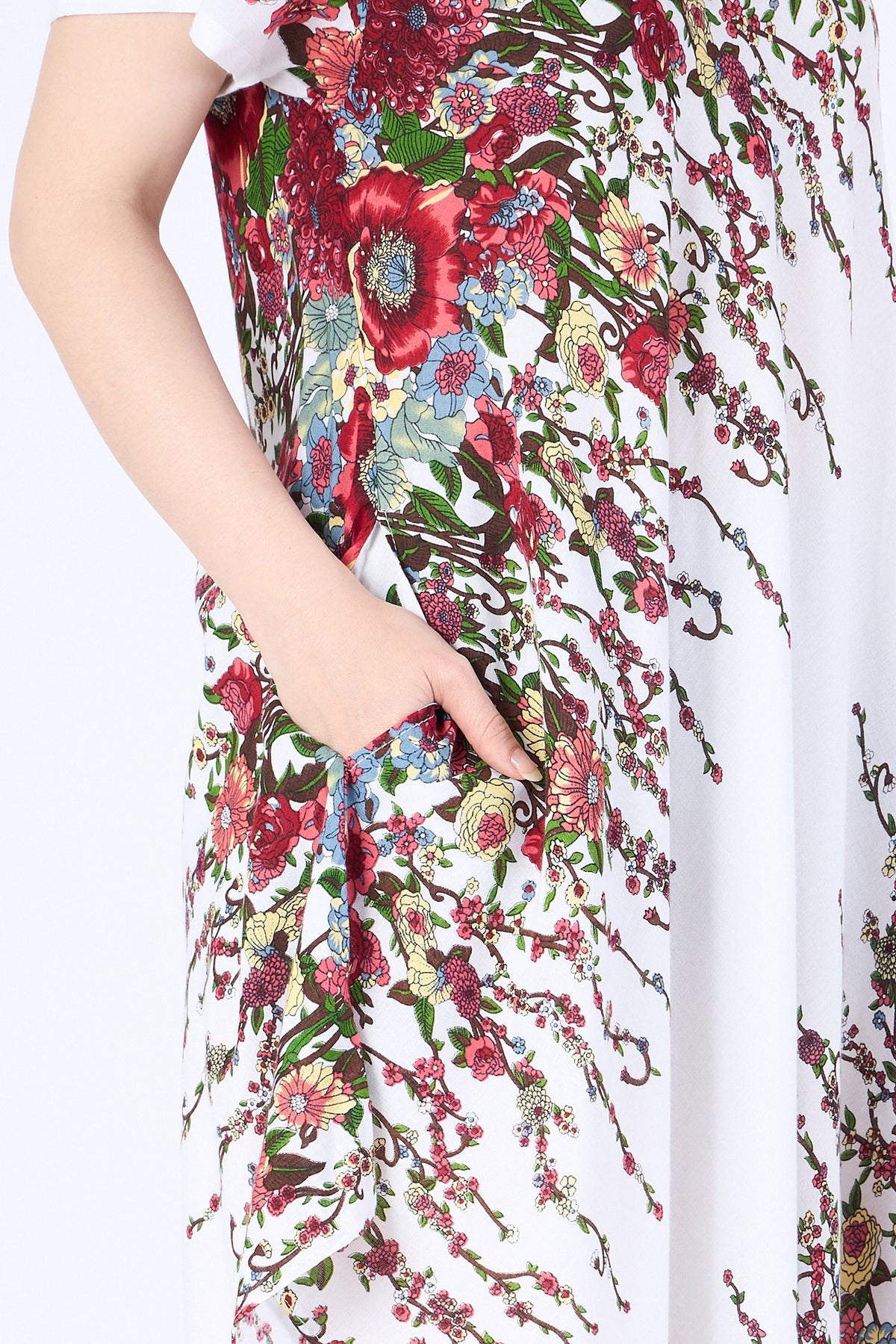 Boho style short sleeve dress with pockets, handmade from soft rayon