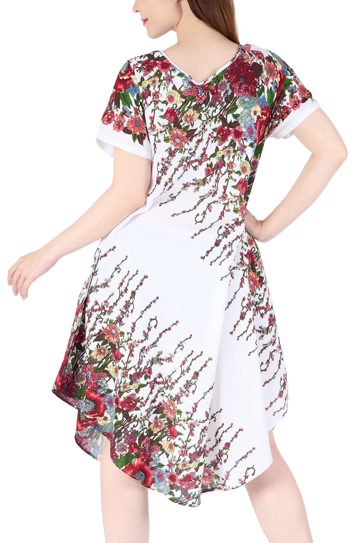 Purple boho sundress with pull-on closure and pockets