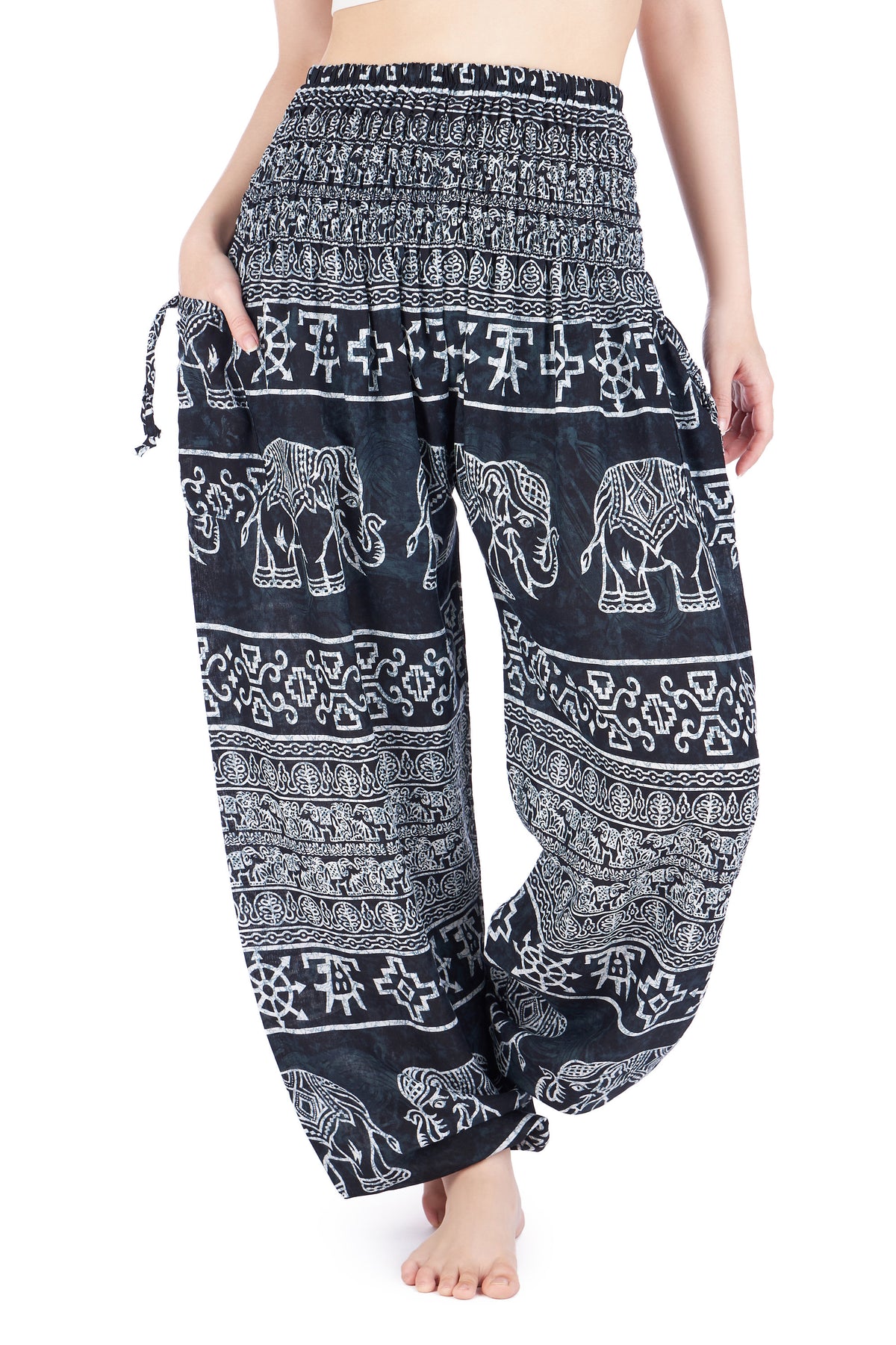 Handmade black elephant harem pants with adjustable waist