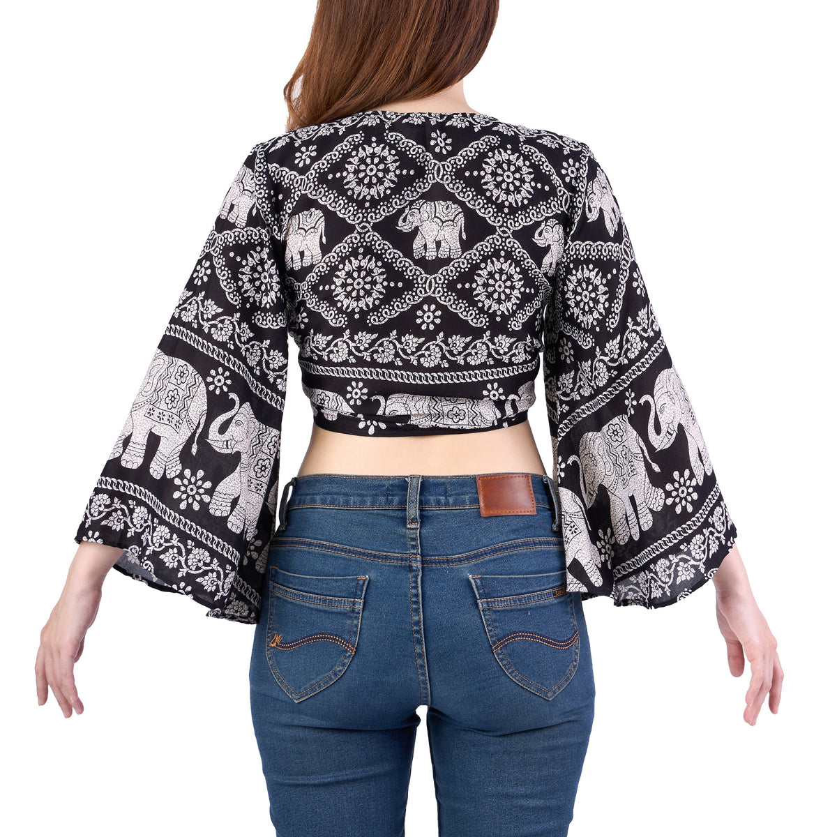 Soft rayon wrap top, handmade bohemian bell sleeve blouse