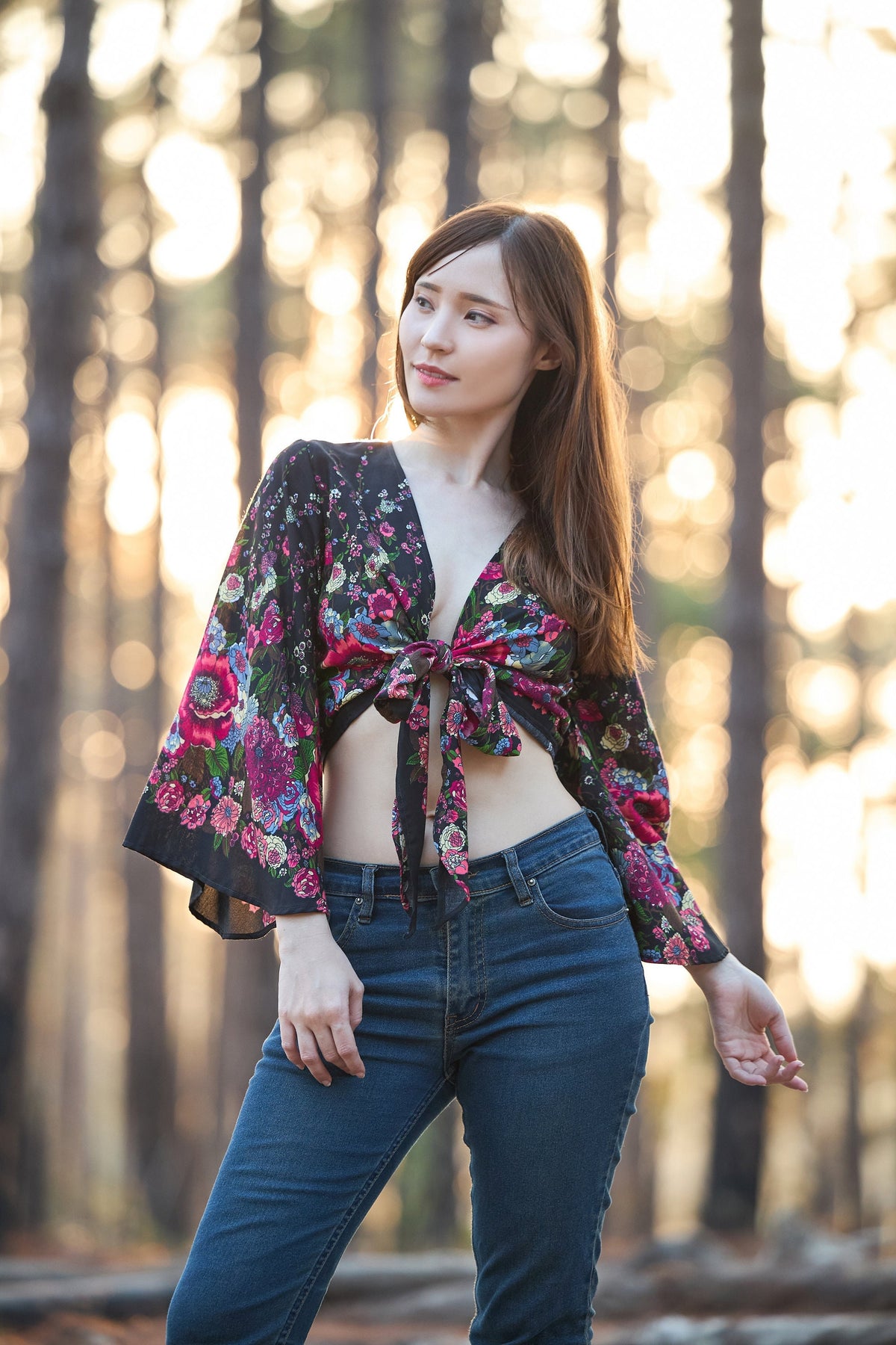 Handmade rayon wrap top in burgundy with boho bell sleeves