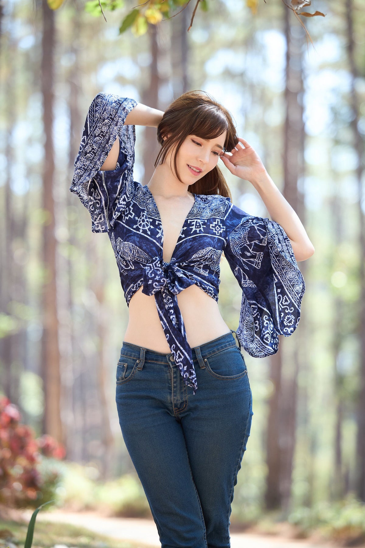 Long sleeve boho blouse for women, front view