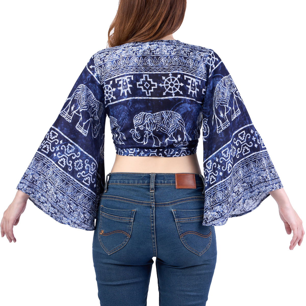 Boho blouse with wrap design, side view