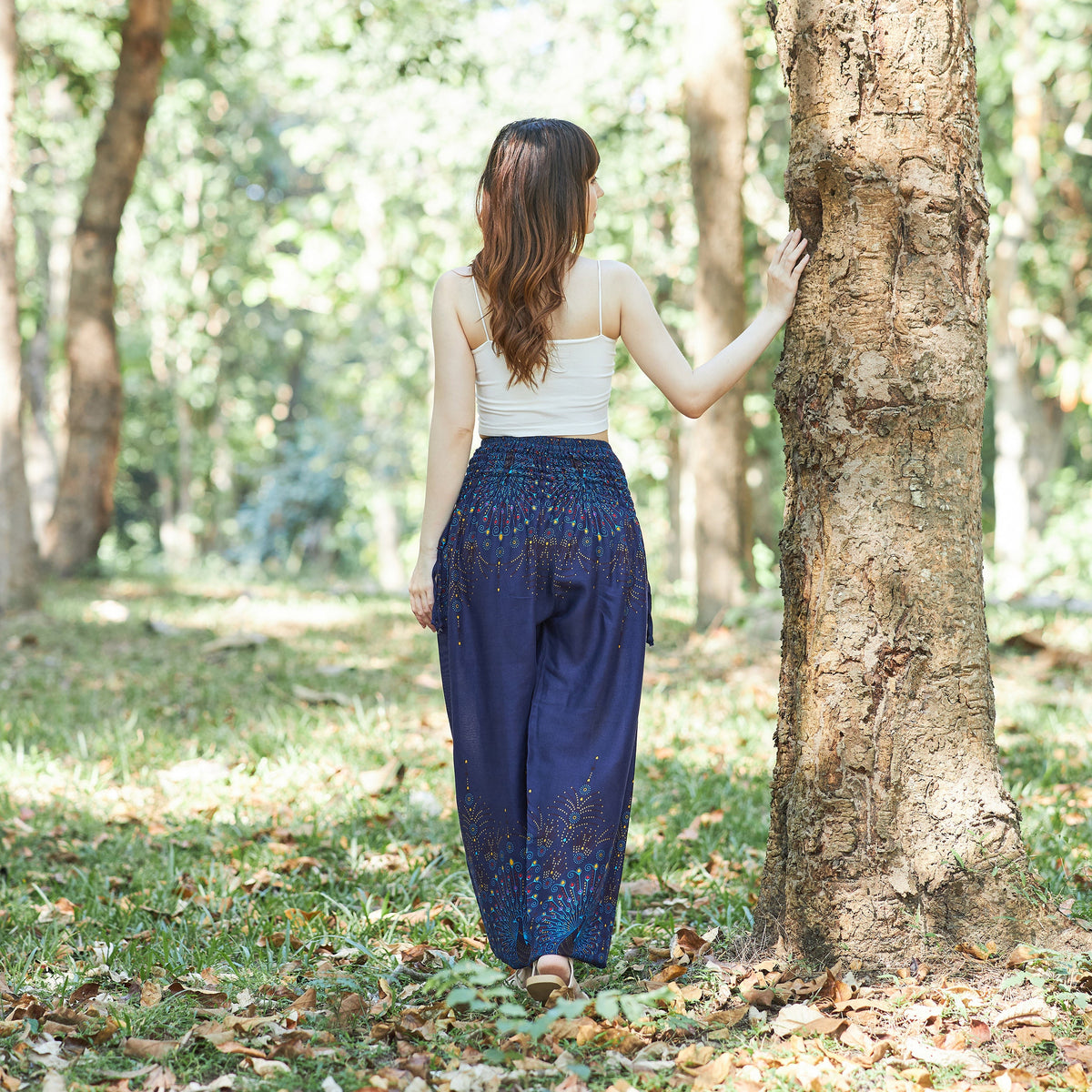Women's hippie witch trousers for Halloween costume in dark blue