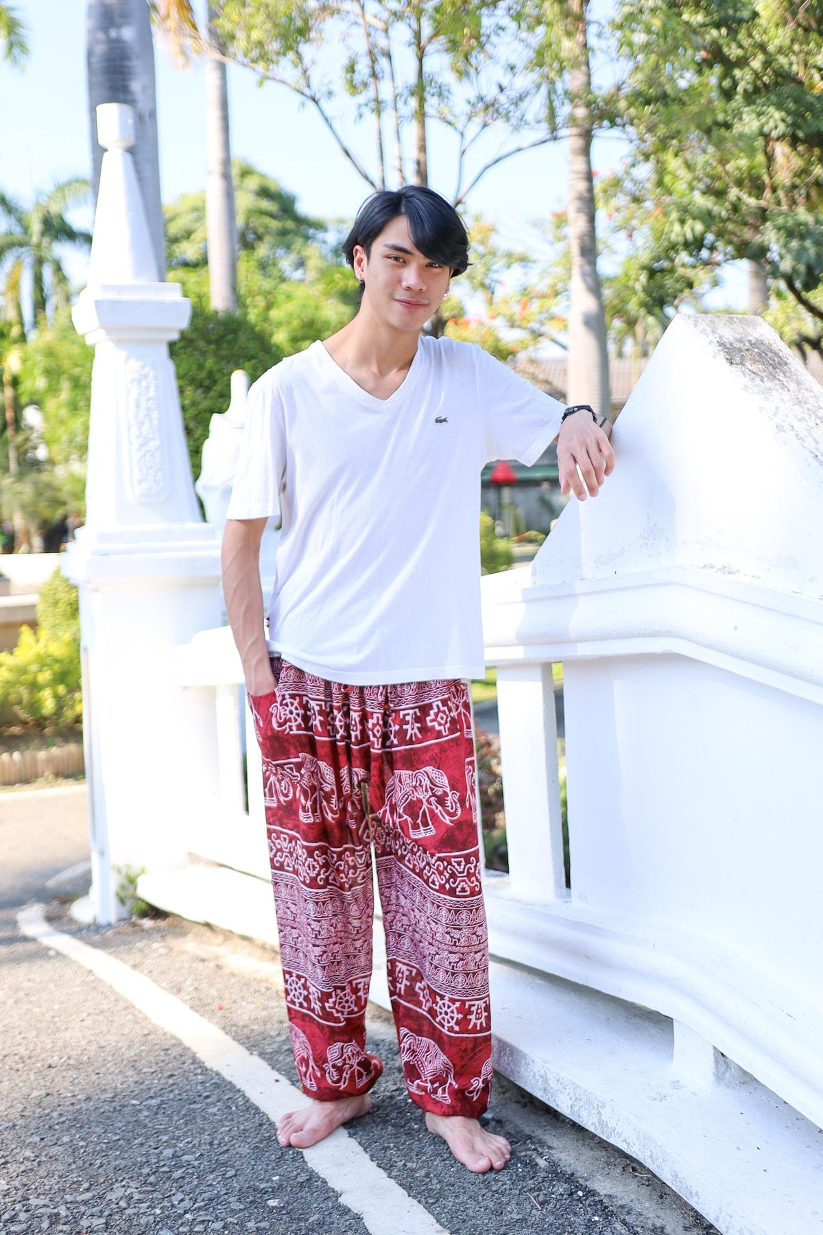 Elephant print harem pants for men, handmade from soft rayon