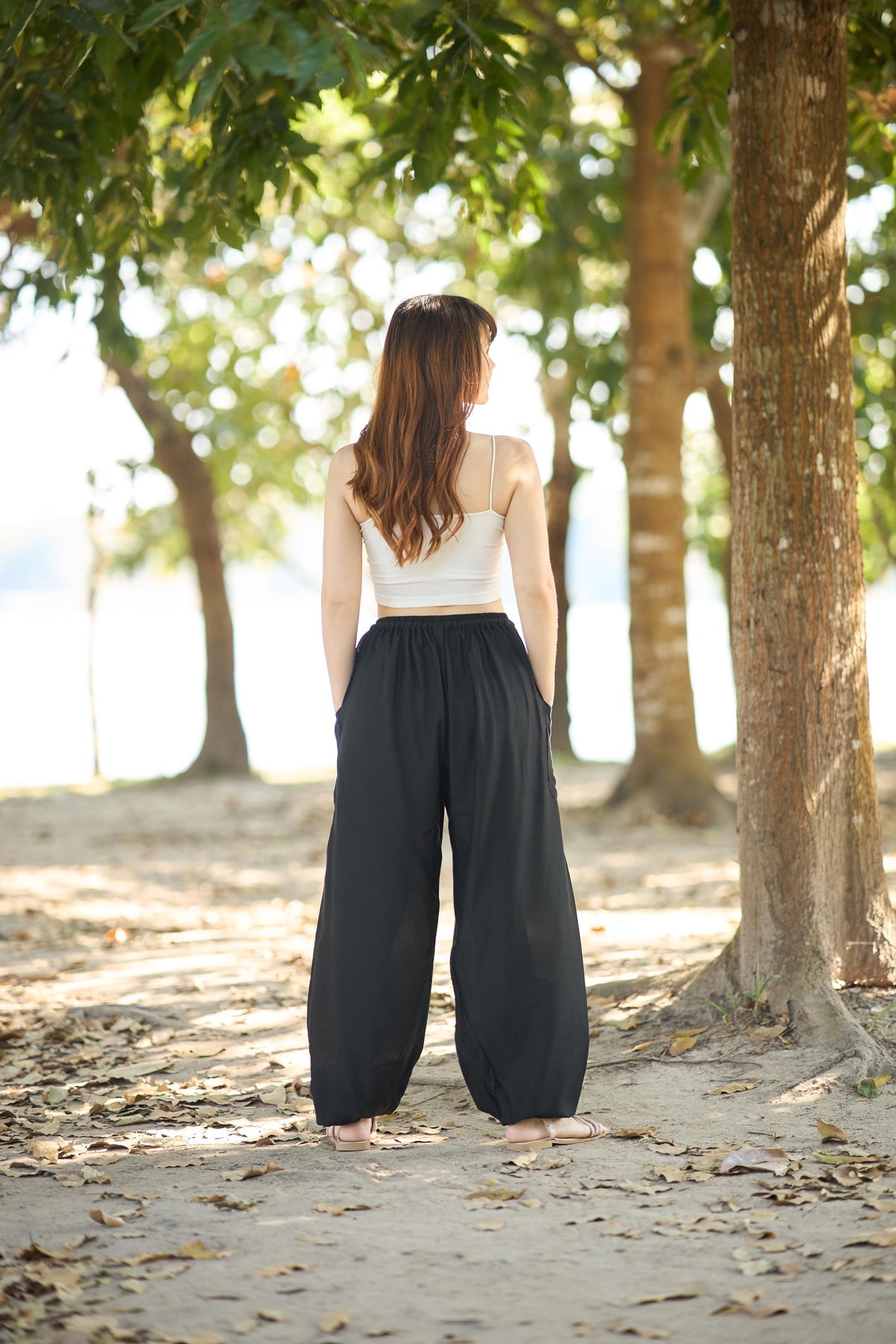 Plus size black harem trousers with elastic ankle cuffs
