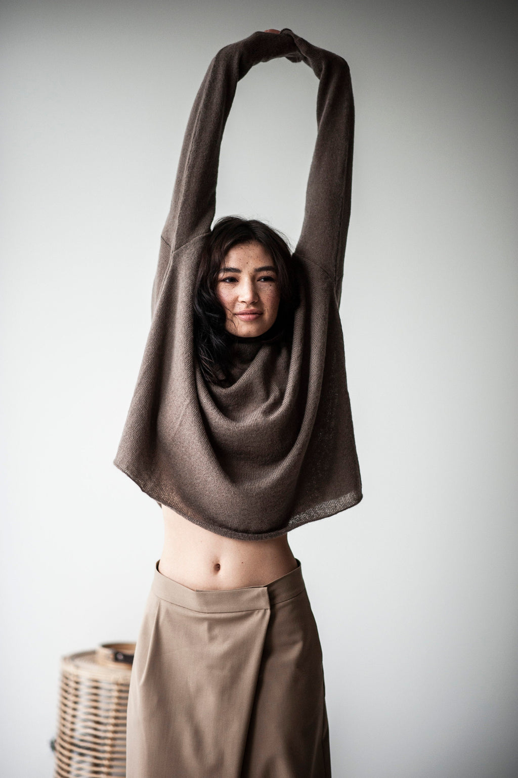 Camel high waist wide leg trousers for winter
