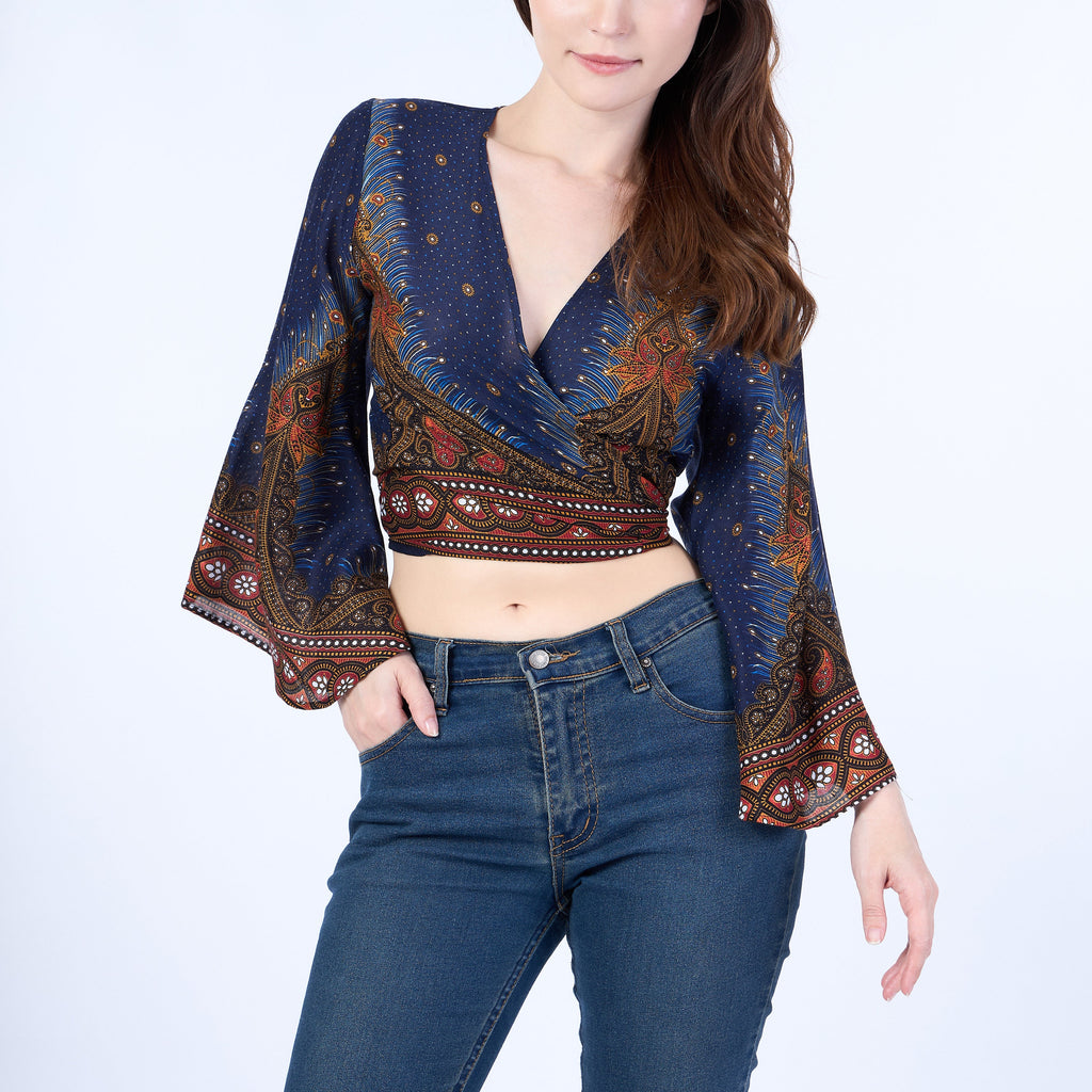 Dark blue rayon wrap top handmade by Lannaclothesdesign