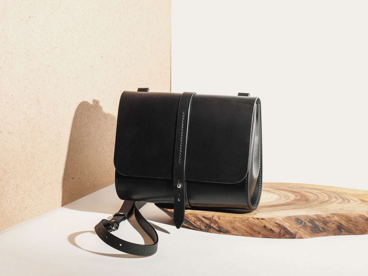 Small handmade black leather purse for everyday wear