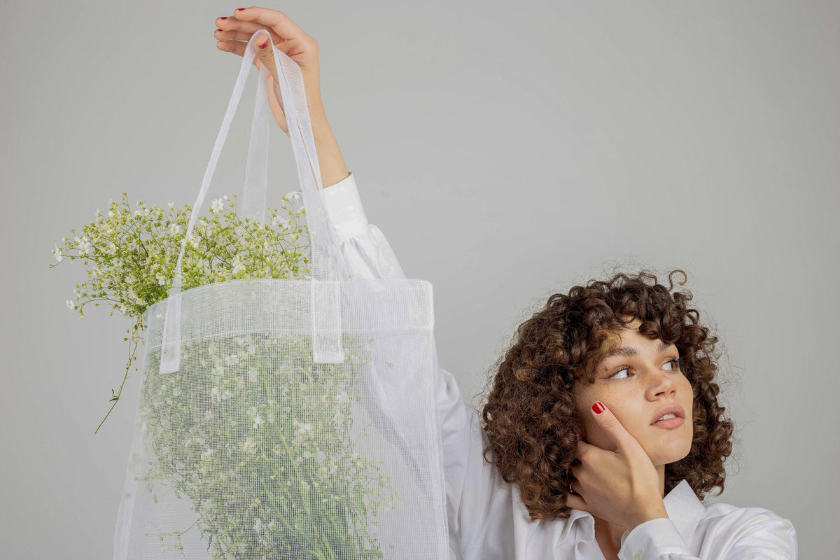 Foldable nylon net grocery bag lightweight and breathable design