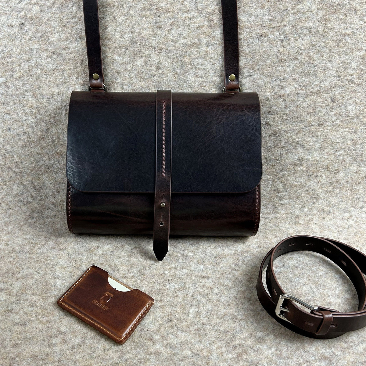 Small black leather crossbody bag Christmas gift for her