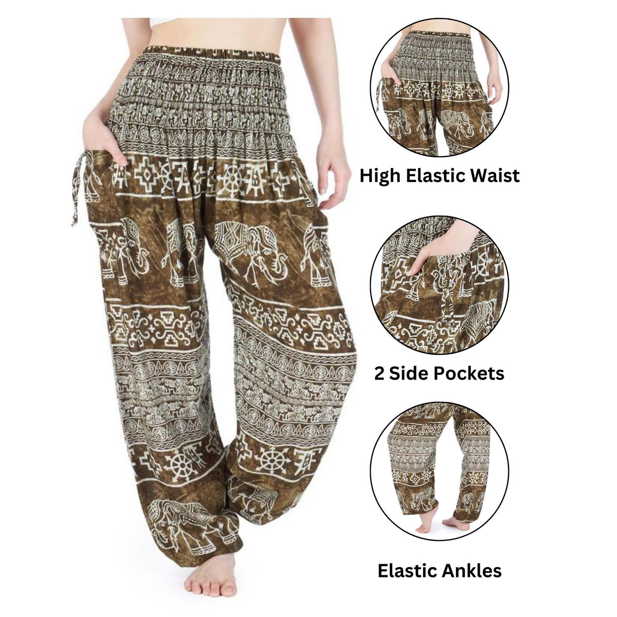 Women's green elephant harem pants, handmade boho lounge trousers