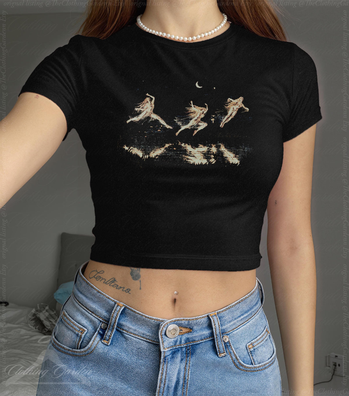 Halloween moon witch gift for her – soft cotton blend baby tee