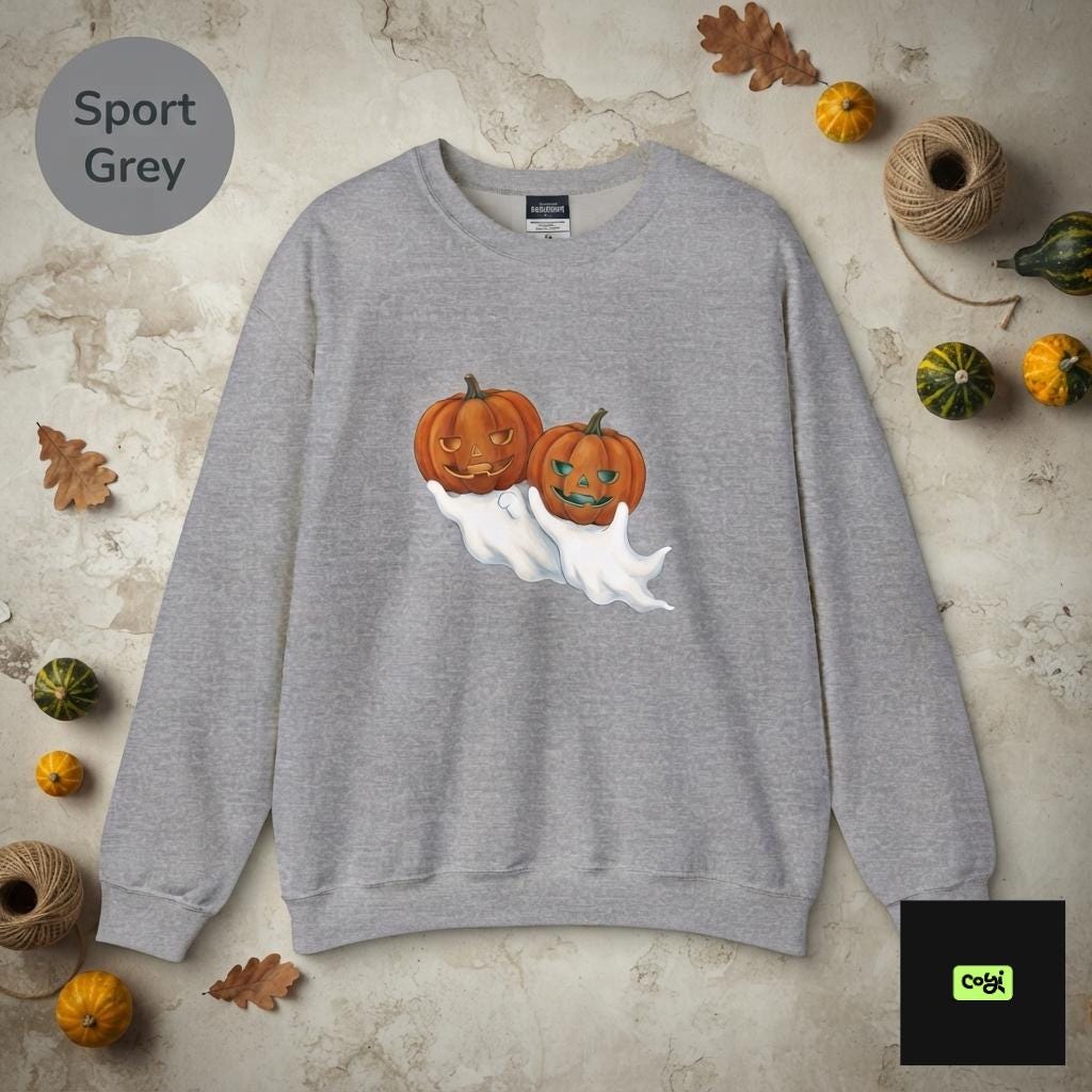 Tubular knit unisex sweatshirt with spooky Halloween graphic