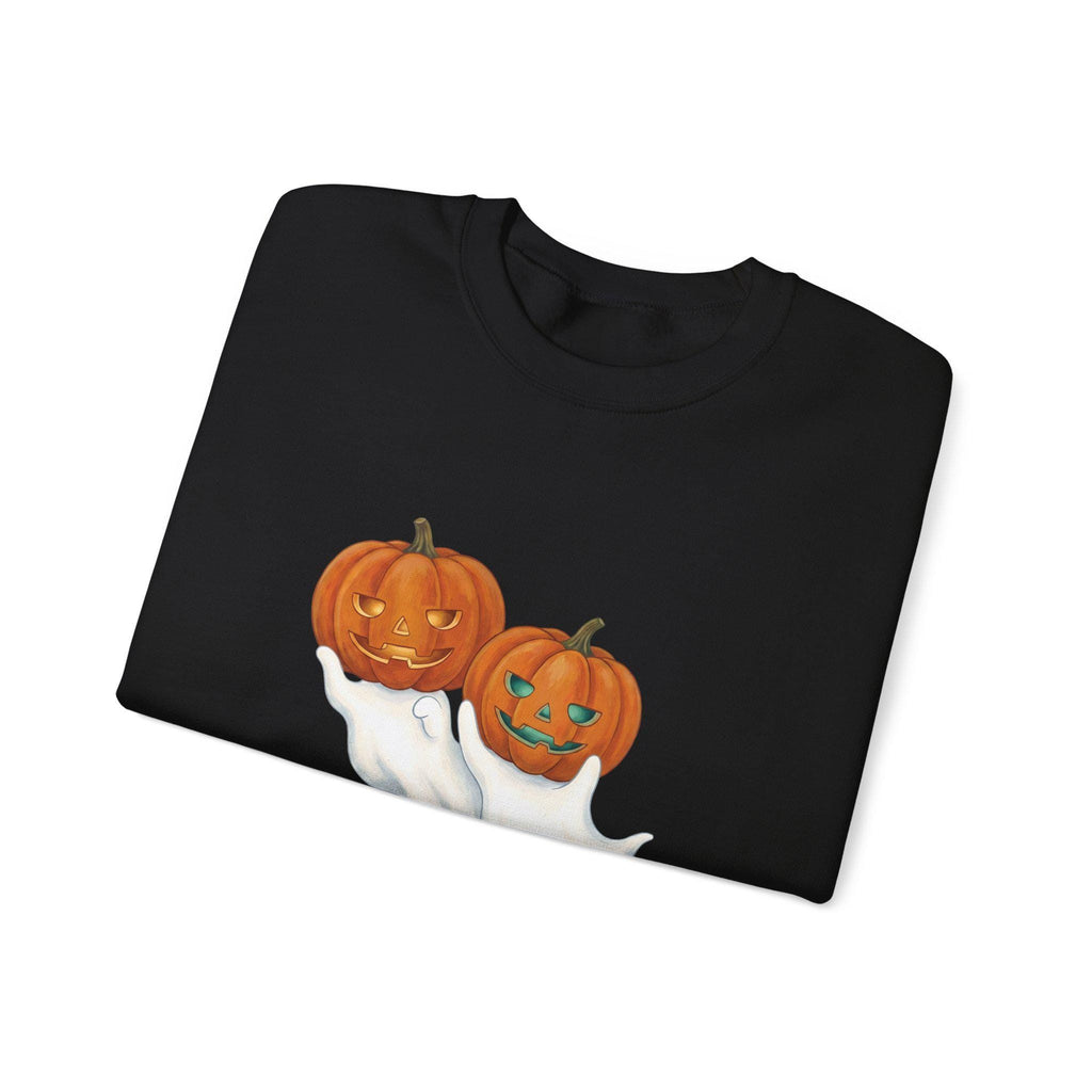 8.0 oz cotton-poly blend sweatshirt with Halloween ghost and pumpkin art