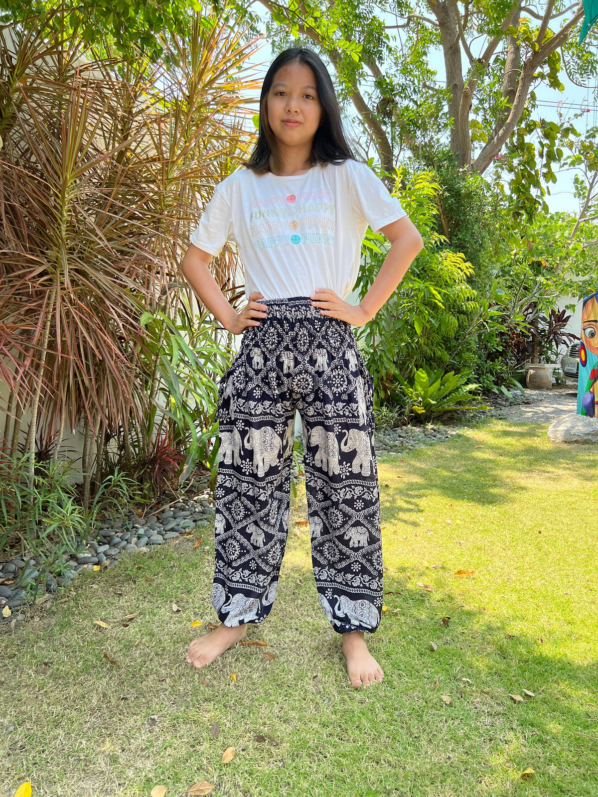 Smocked waist genie pants for girls, sizes 2 to 8 years