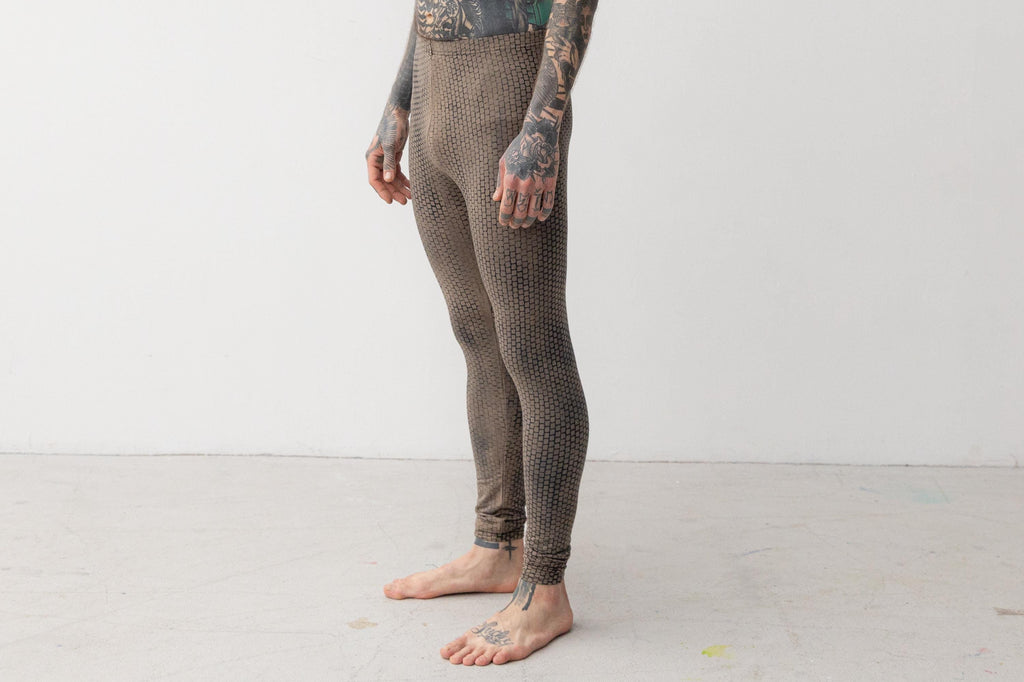 Abstract bricks print leggings, soft viscose elastane, mid-rise unisex