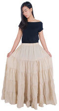 Flowy boho maxi skirt with elastic waist for fall fashion