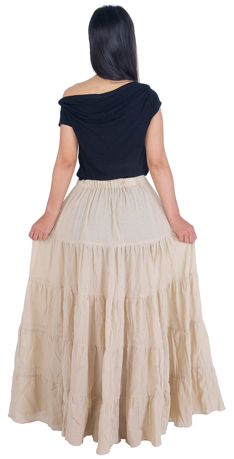 Plus size peasant skirt beige tiered design for women