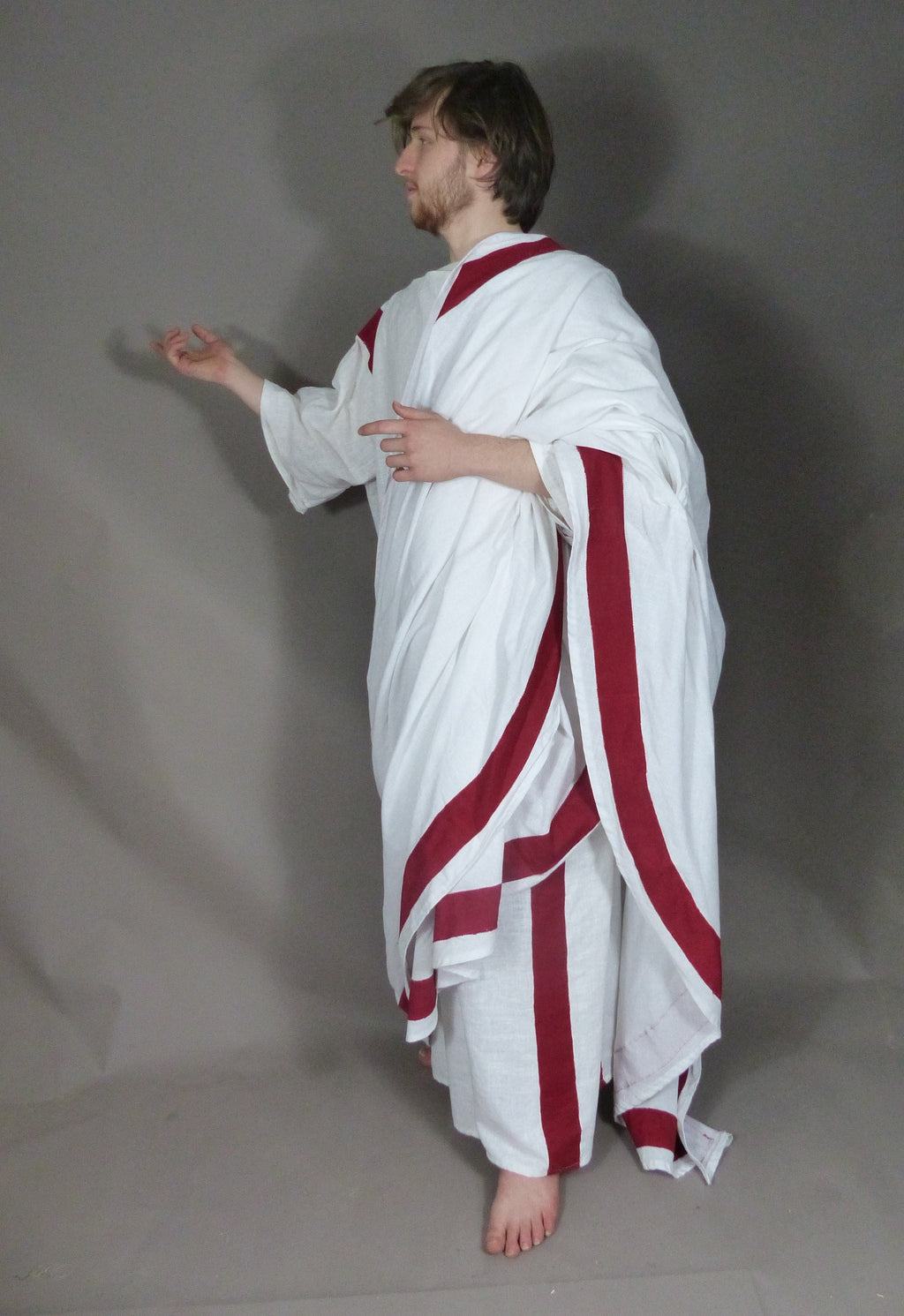 White linen and cotton Roman toga for fancy dress