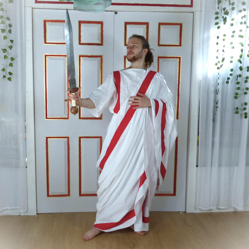 Roman reenactment outfit with white tunic and draped wrap