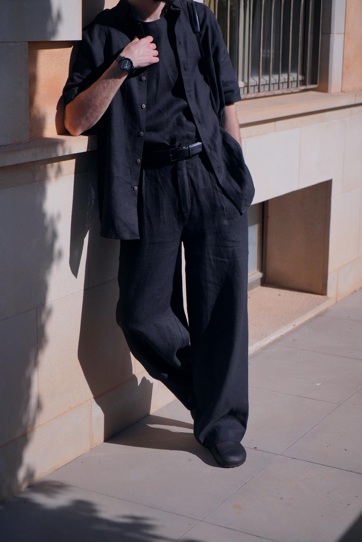 Comfortable linen palazzo pants for men, high-waisted