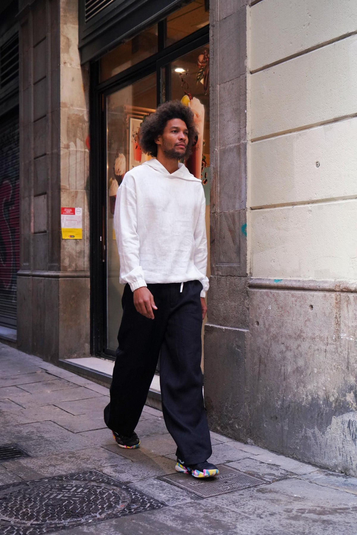 High-waist wide-leg linen trousers, handmade in Ukraine