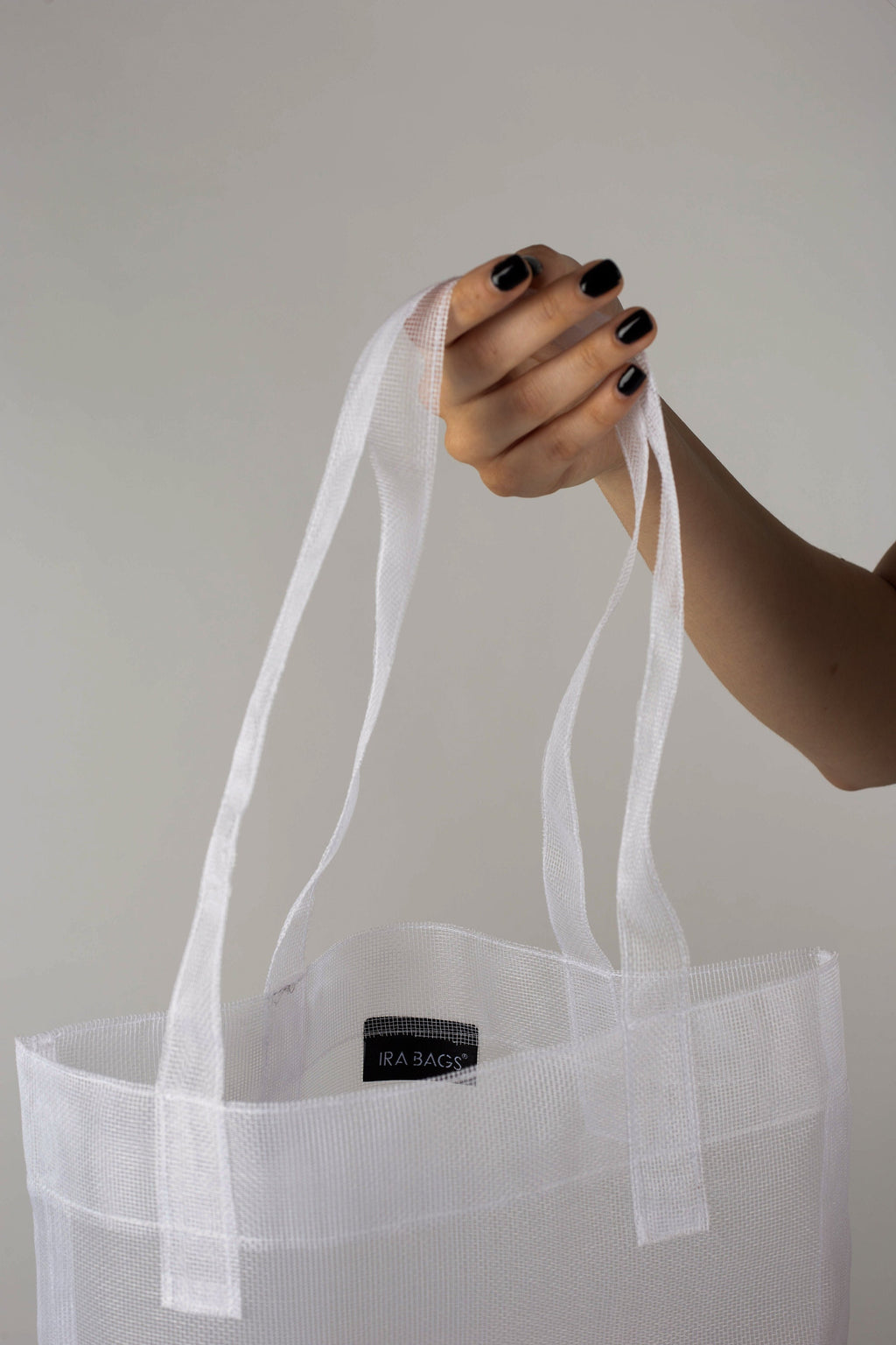 Hand washable mesh summer tote bag non-ironable white color