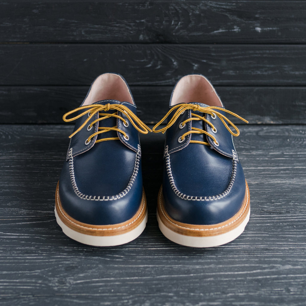 Men's handmade waxed leather oxford boots in ginger orange for workwear