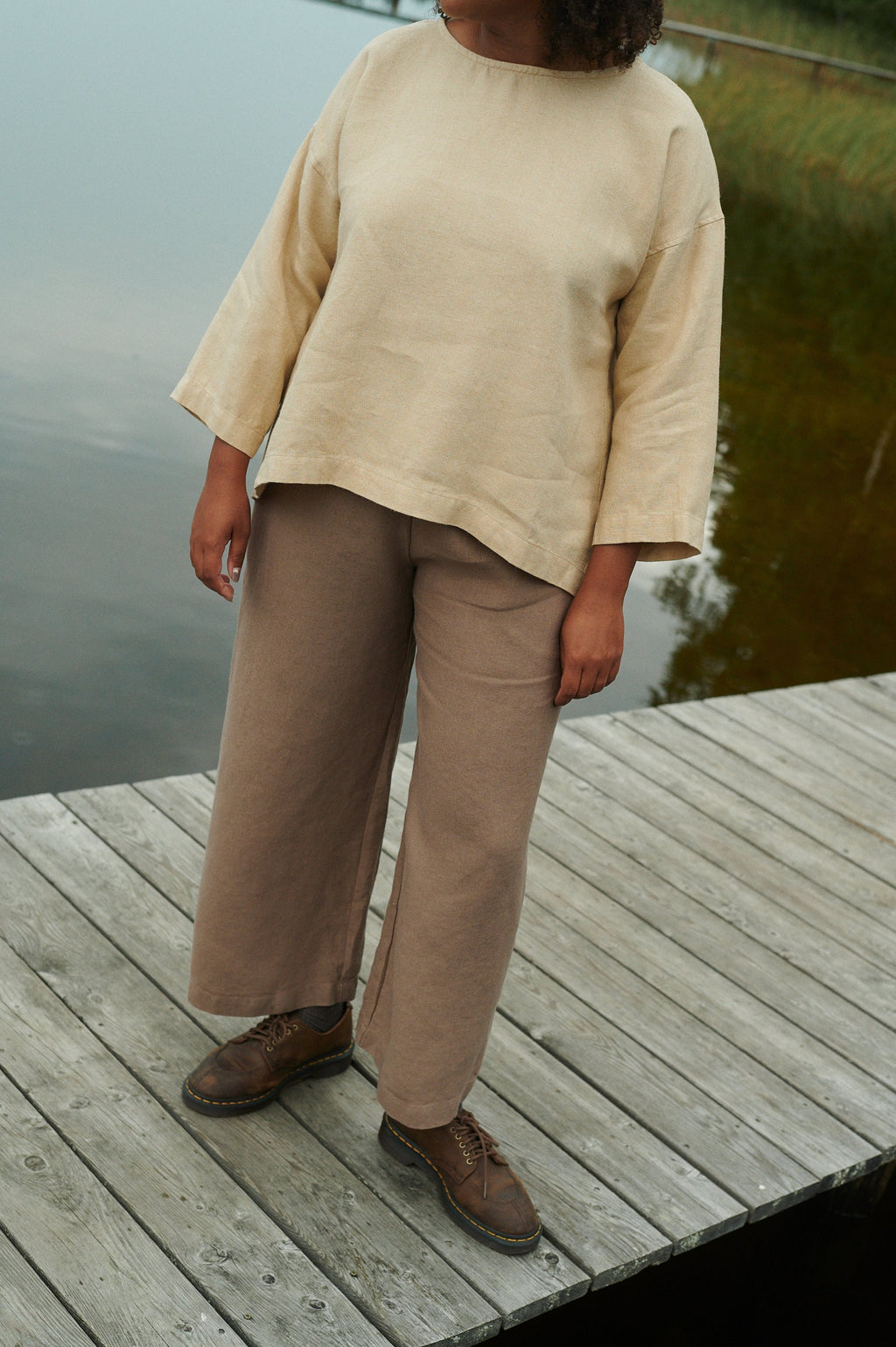 Ocean heavy cacao linen trousers in washed heavyweight linen, front view