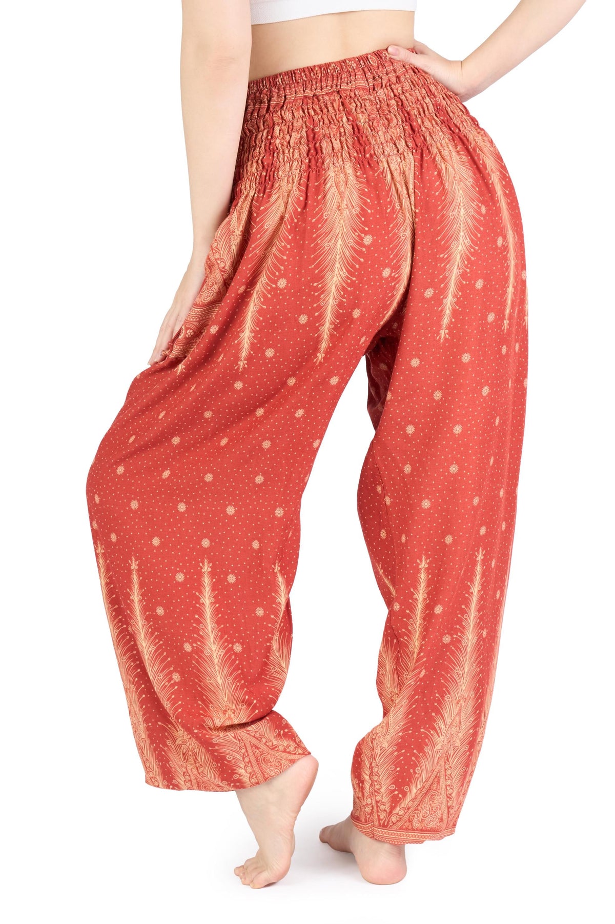 Soft rayon peacock feather harem pants for festivals and travel