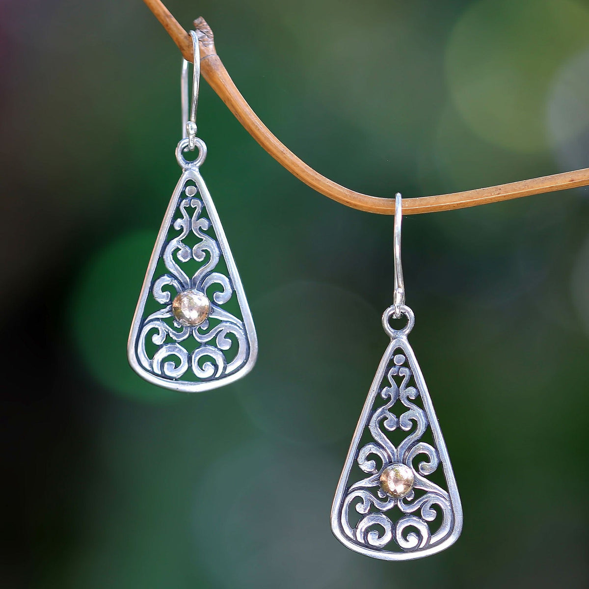 Balinese Artisan Crafted 18k Gold Accent Silver Earrings - Temple Spire
