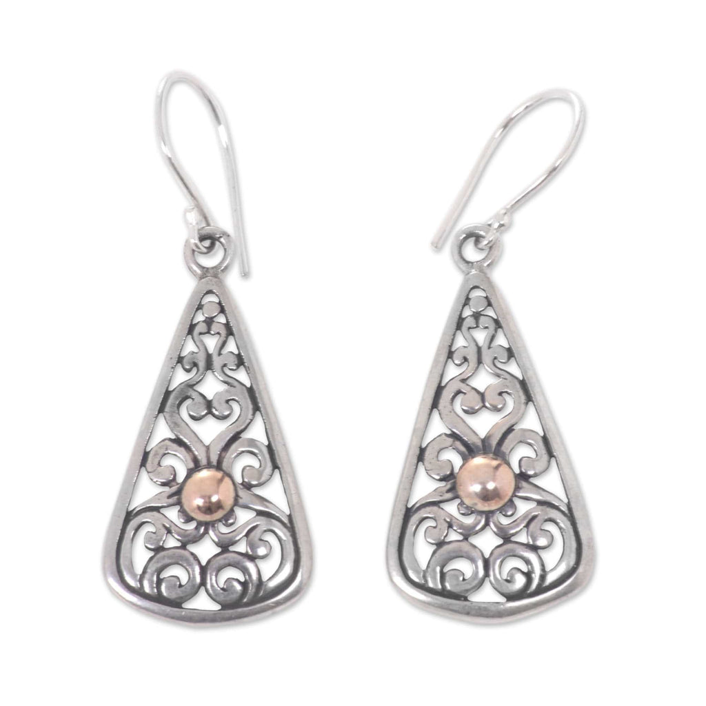 Balinese Artisan Crafted 18k Gold Accent Silver Earrings - Temple Spire