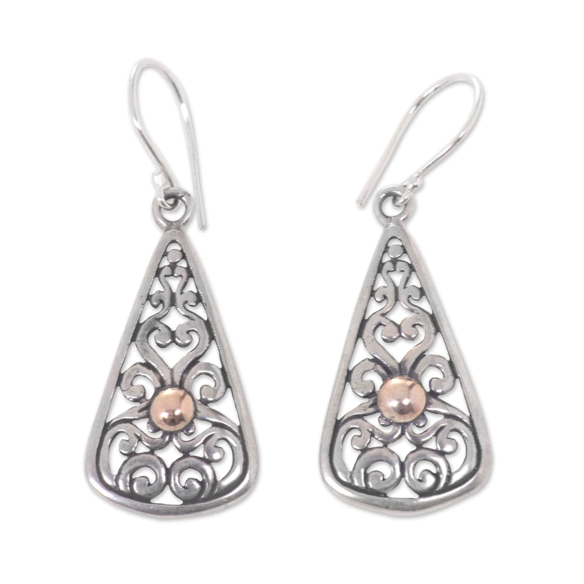 Balinese Artisan Crafted 18k Gold Accent Silver Earrings - Temple Spire