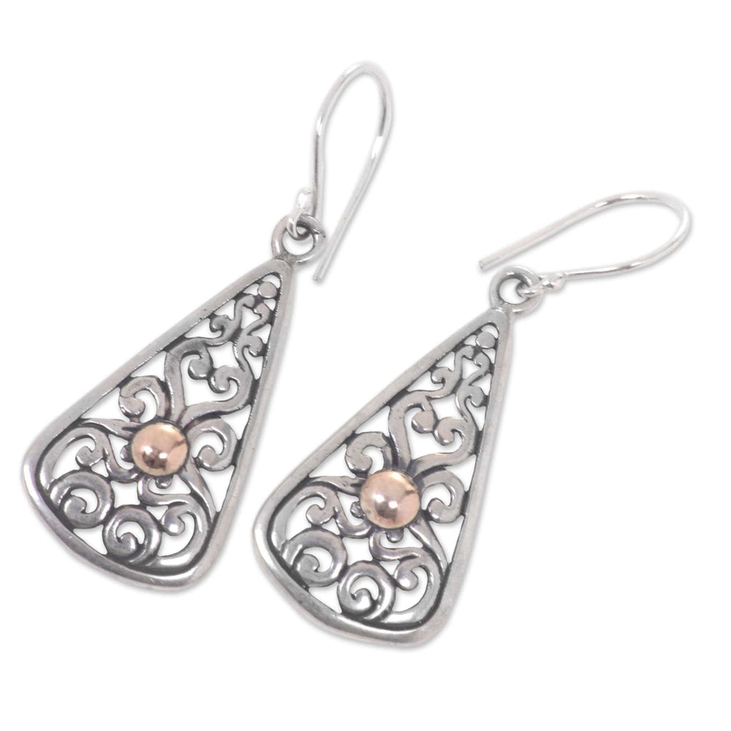 Balinese Artisan Crafted 18k Gold Accent Silver Earrings - Temple Spire