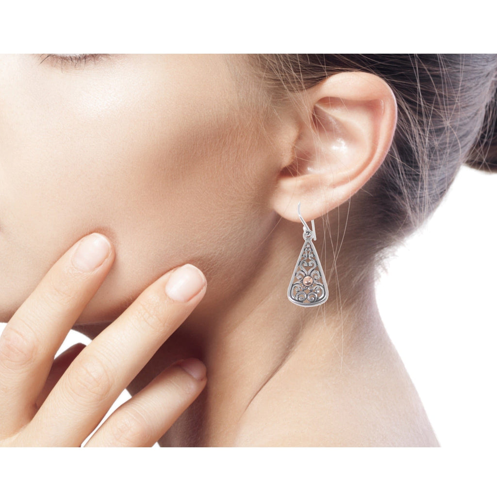 Balinese Artisan Crafted 18k Gold Accent Silver Earrings - Temple Spire