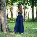 Plus size rayon palazzo pants for dance and yoga in dark blue print