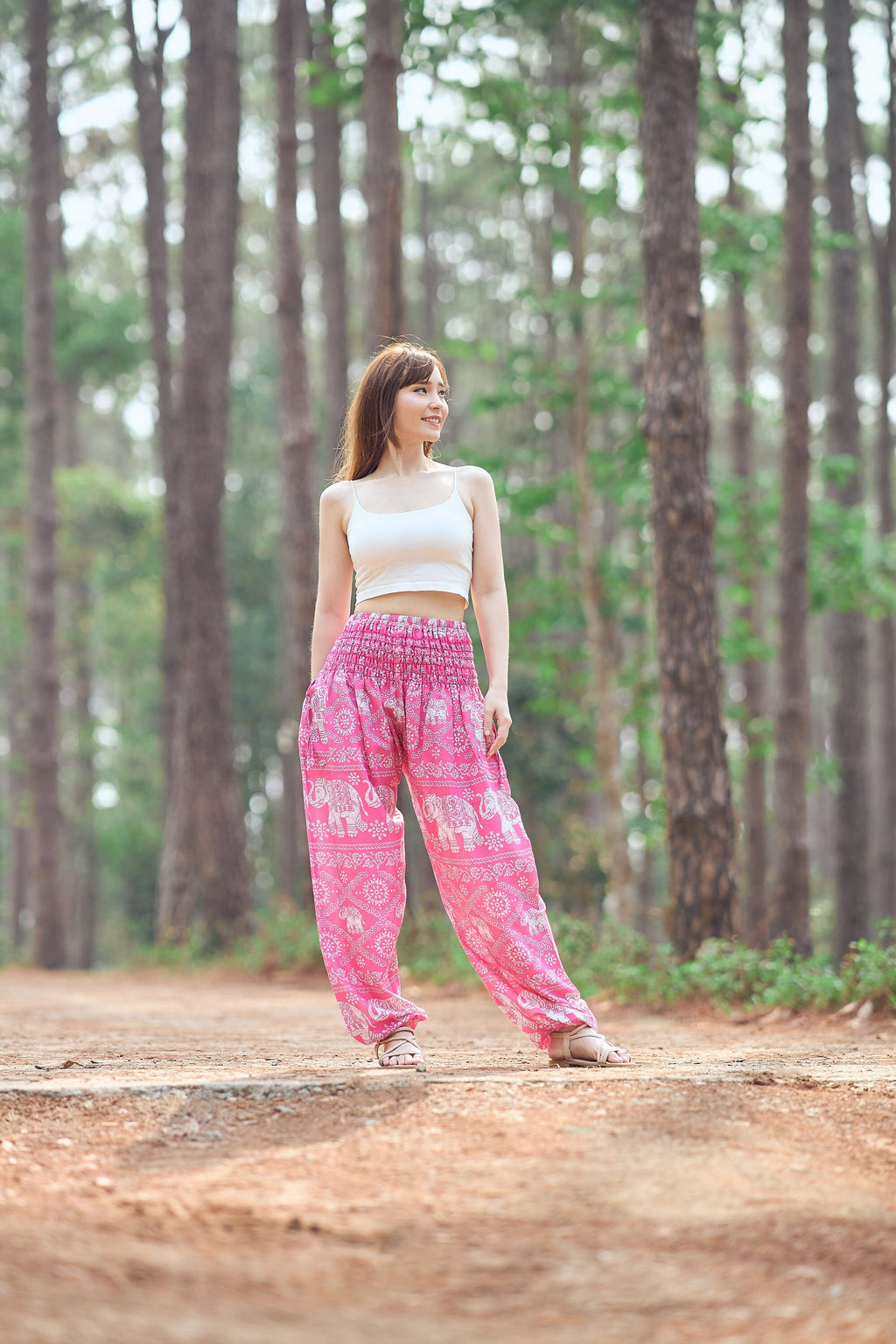Pink elephant harem pants with boho print and two pockets