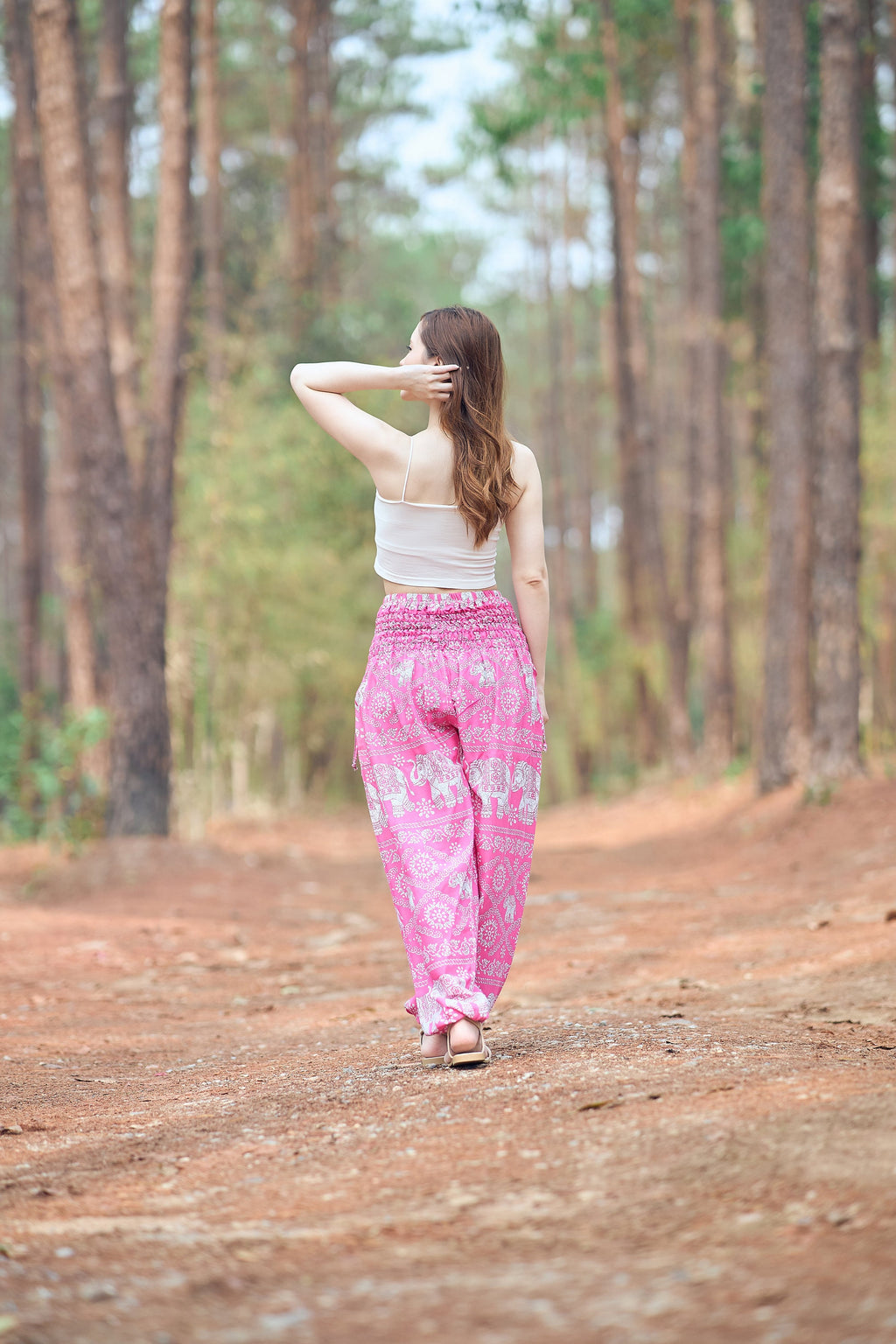 Women's pink elephant yoga trousers handmade from soft rayon