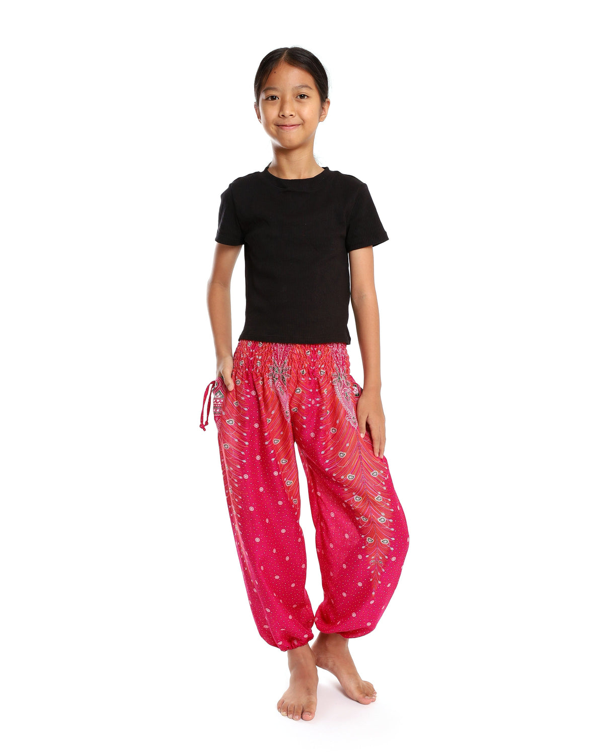Handmade pink rayon kids pants for daily wear and play