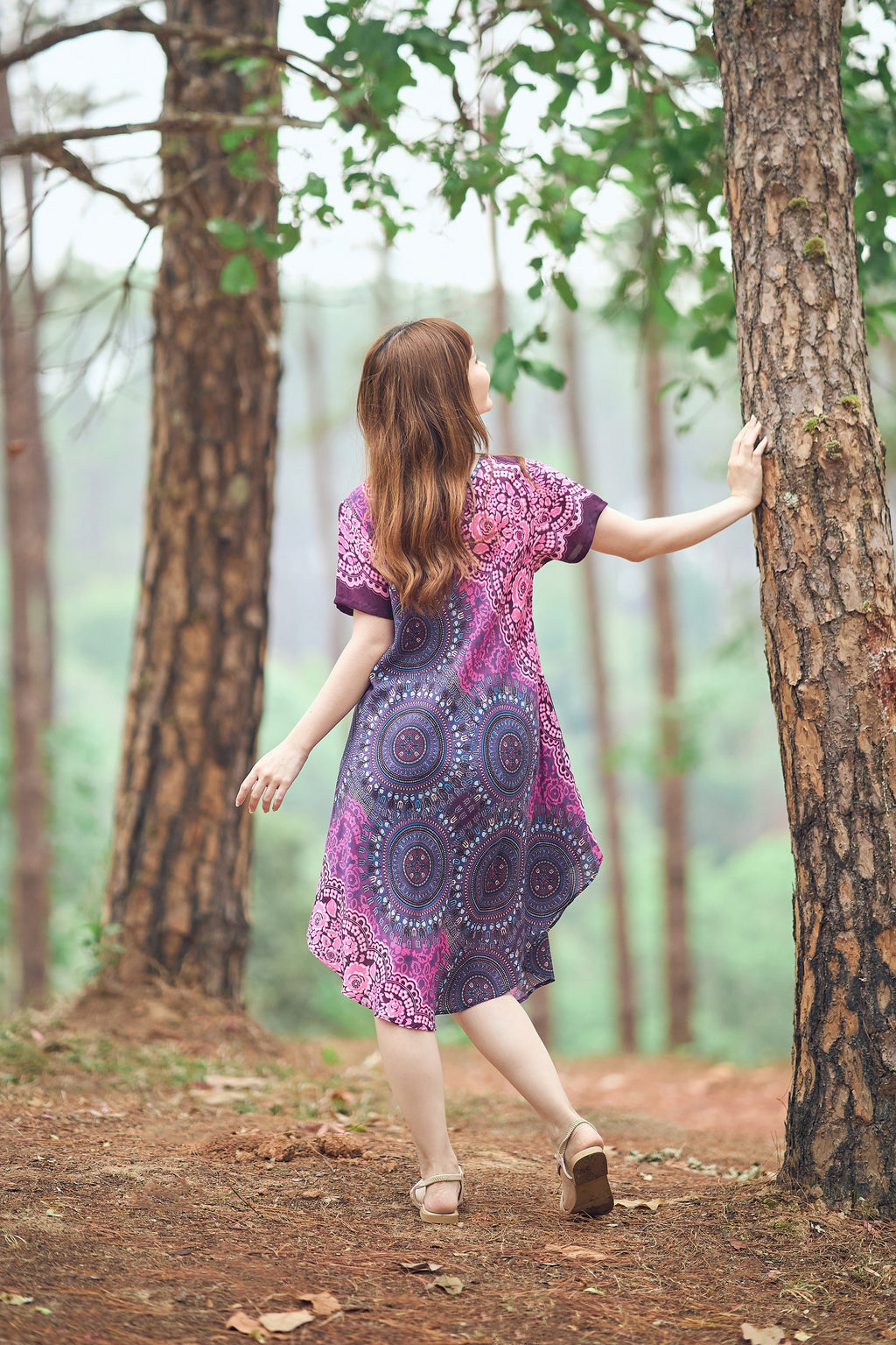 Handmade purple printed rayon sundress for festivals and summer days