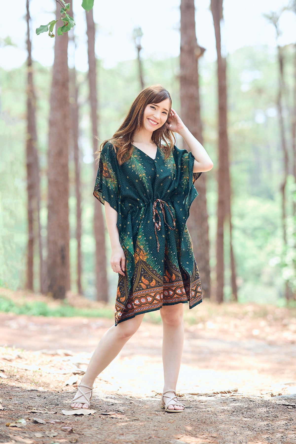 Psychedelic rayon tunic kaftan coverup for plus size women in vibrant boho pattern