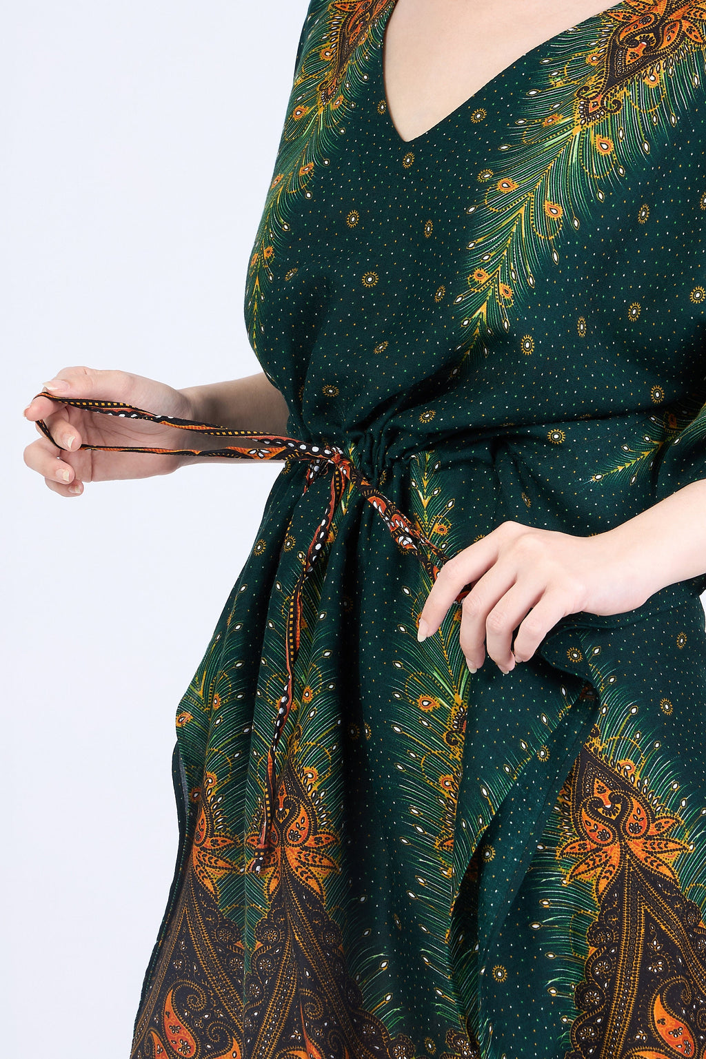 Boho chic tunic kaftan with adjustable waist string and relaxed fit