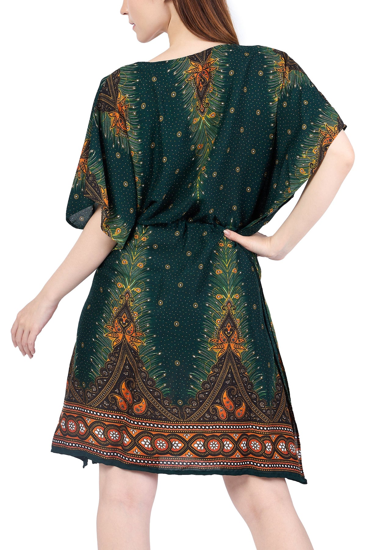 Women's hippie dress styled as kimono swimsuit coverup for summer parties