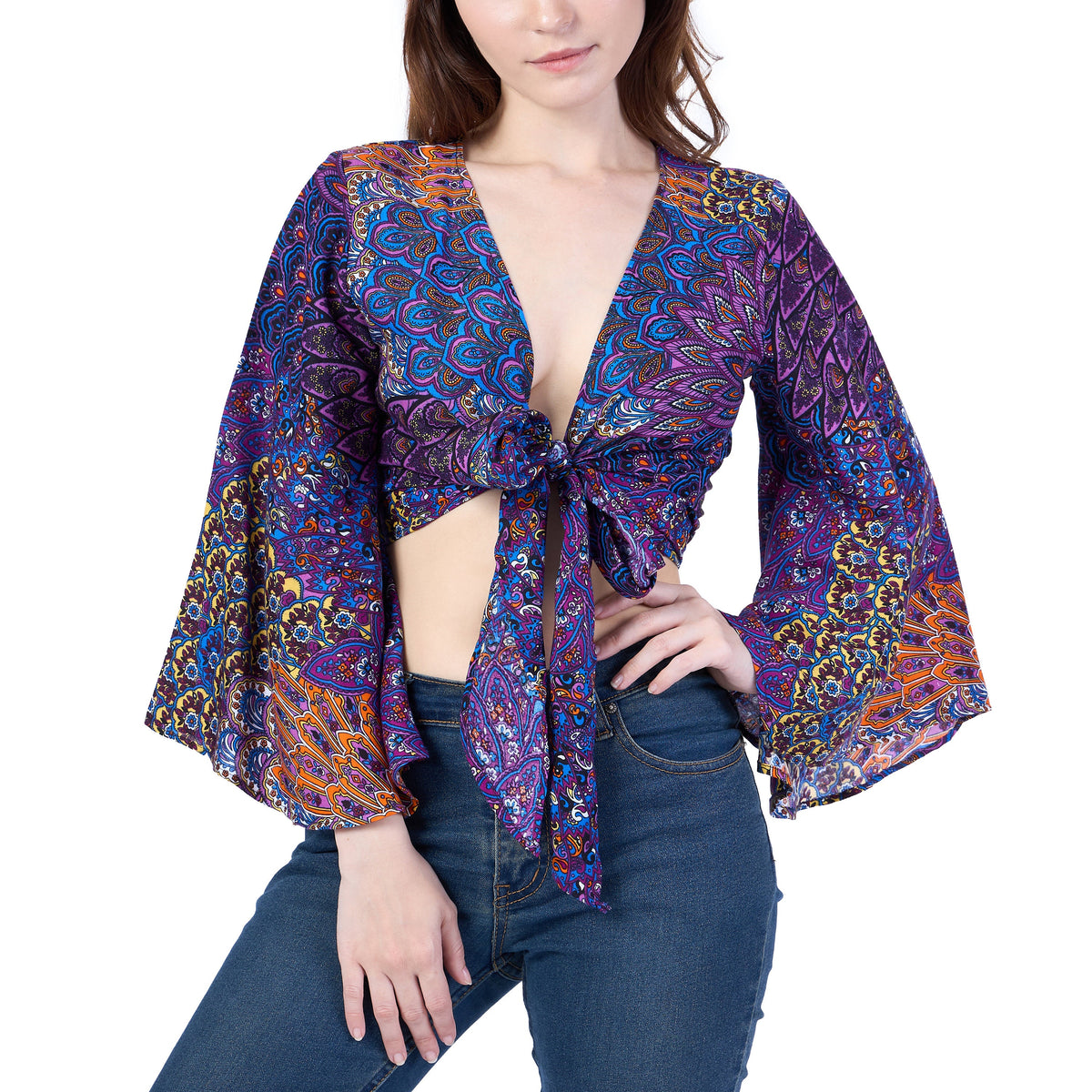 Boho bell sleeve fairy top in purple for Ren Faire and Halloween