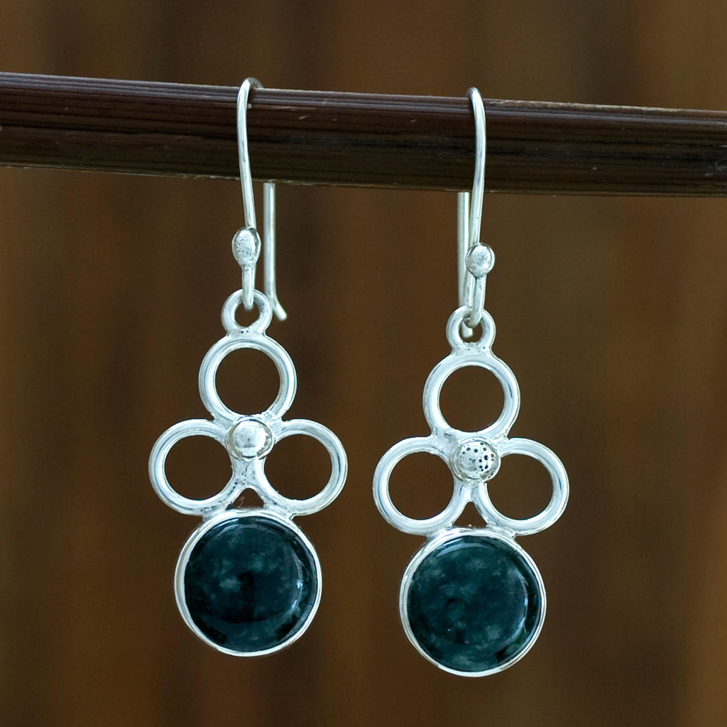 Handcrafted Women's Sterling Silver Dangle Jade Earrings - Trinity of Faith