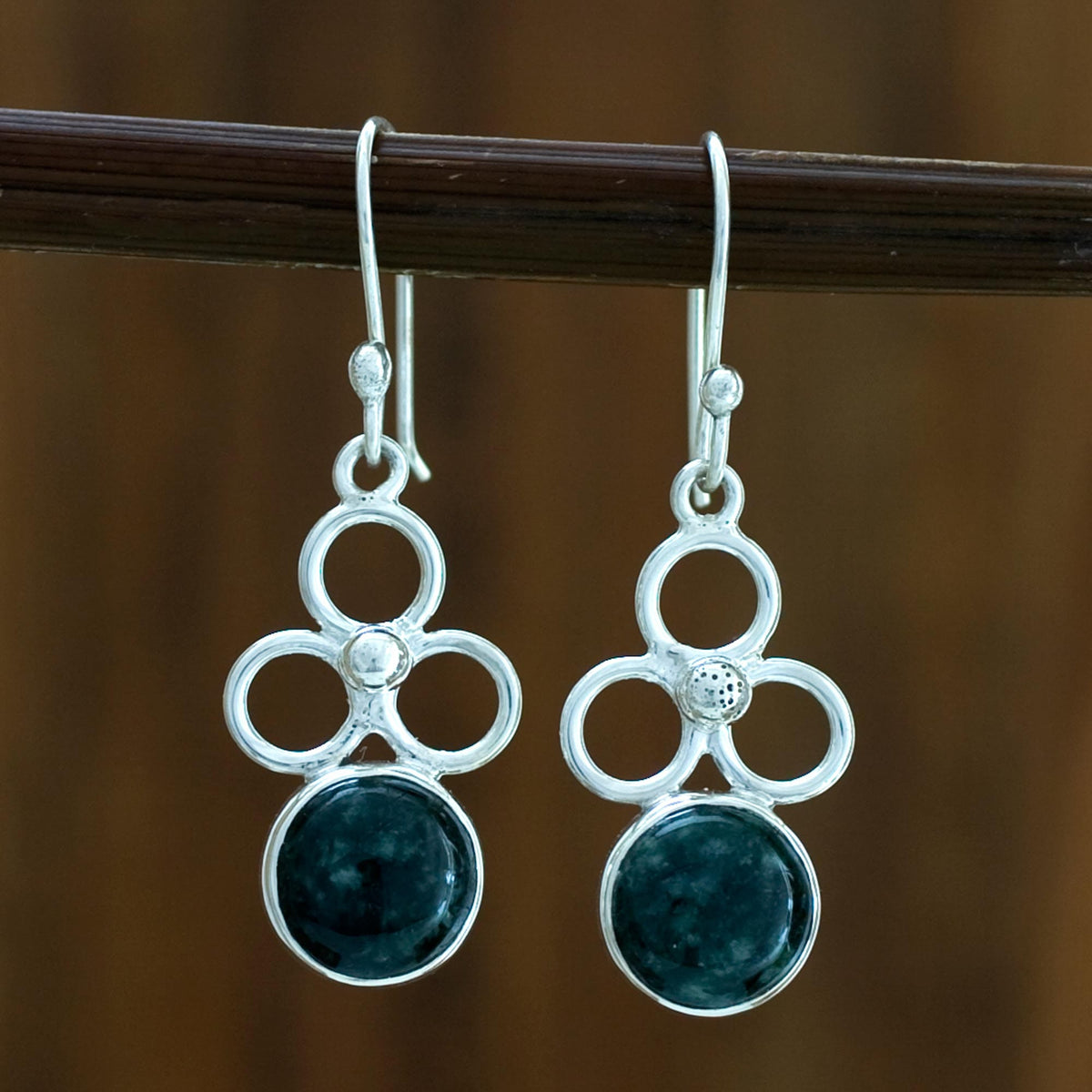 Handcrafted Women's Sterling Silver Dangle Jade Earrings - Trinity of Faith